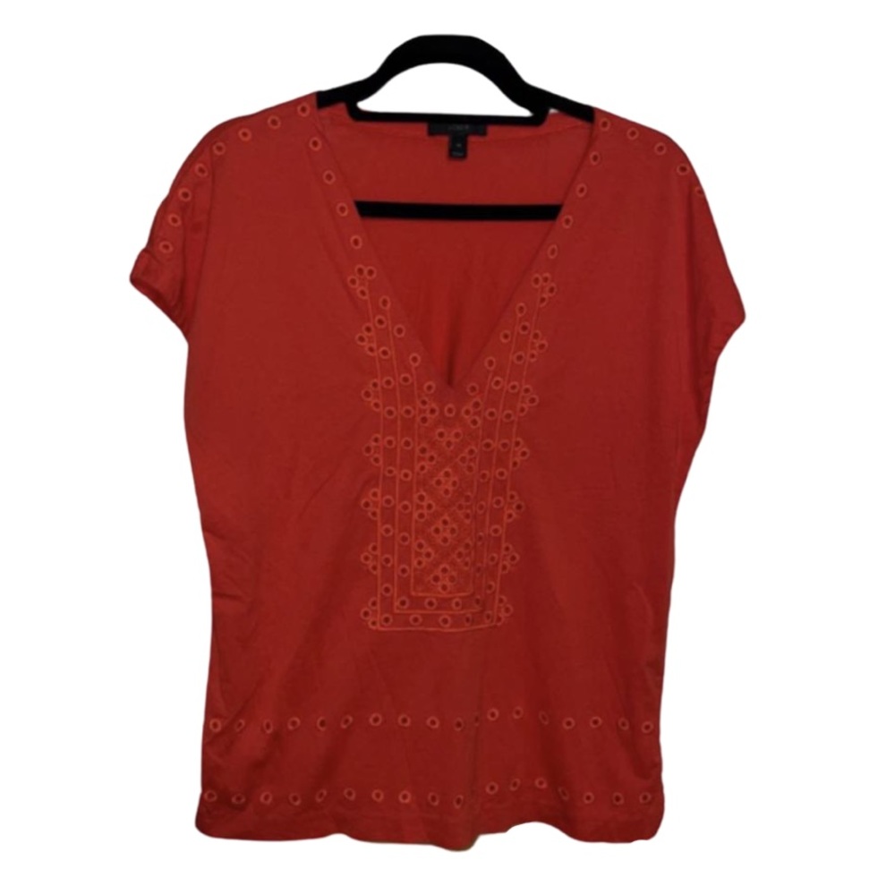J.Crew Eyelet V-Neck Top - Red Orange - Size XS